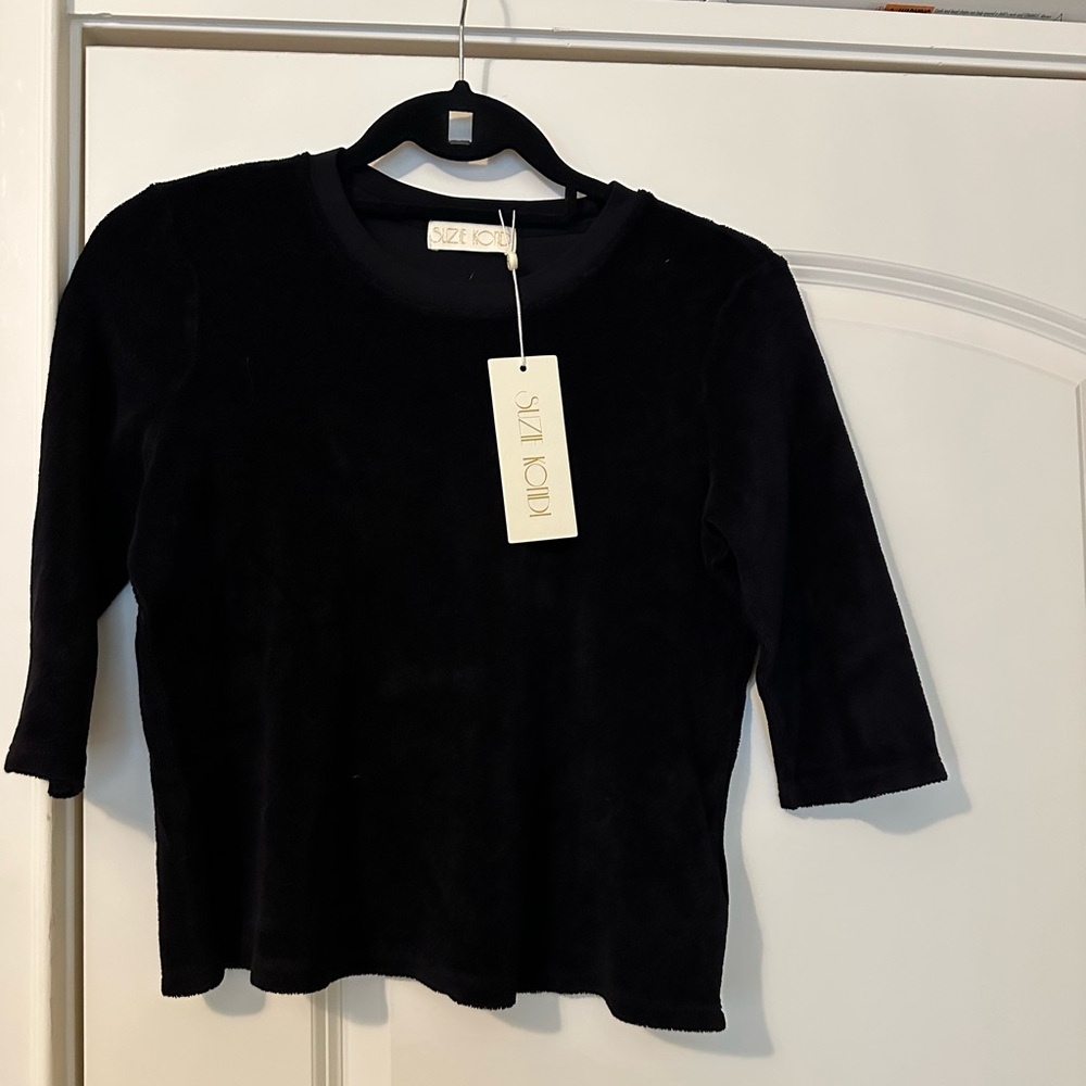 NWT SUZIE KONDI Corfu elbow sleeve crew terry in black Small